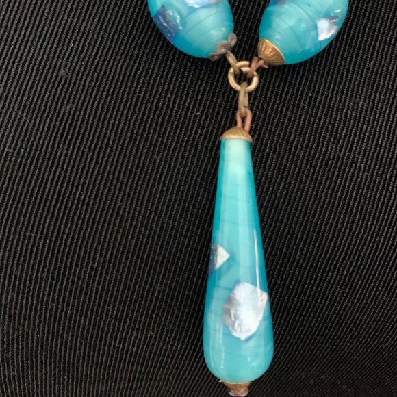 VINTAGE CZECH FOILED BEADED NECKLACE - Picture 3 of 10